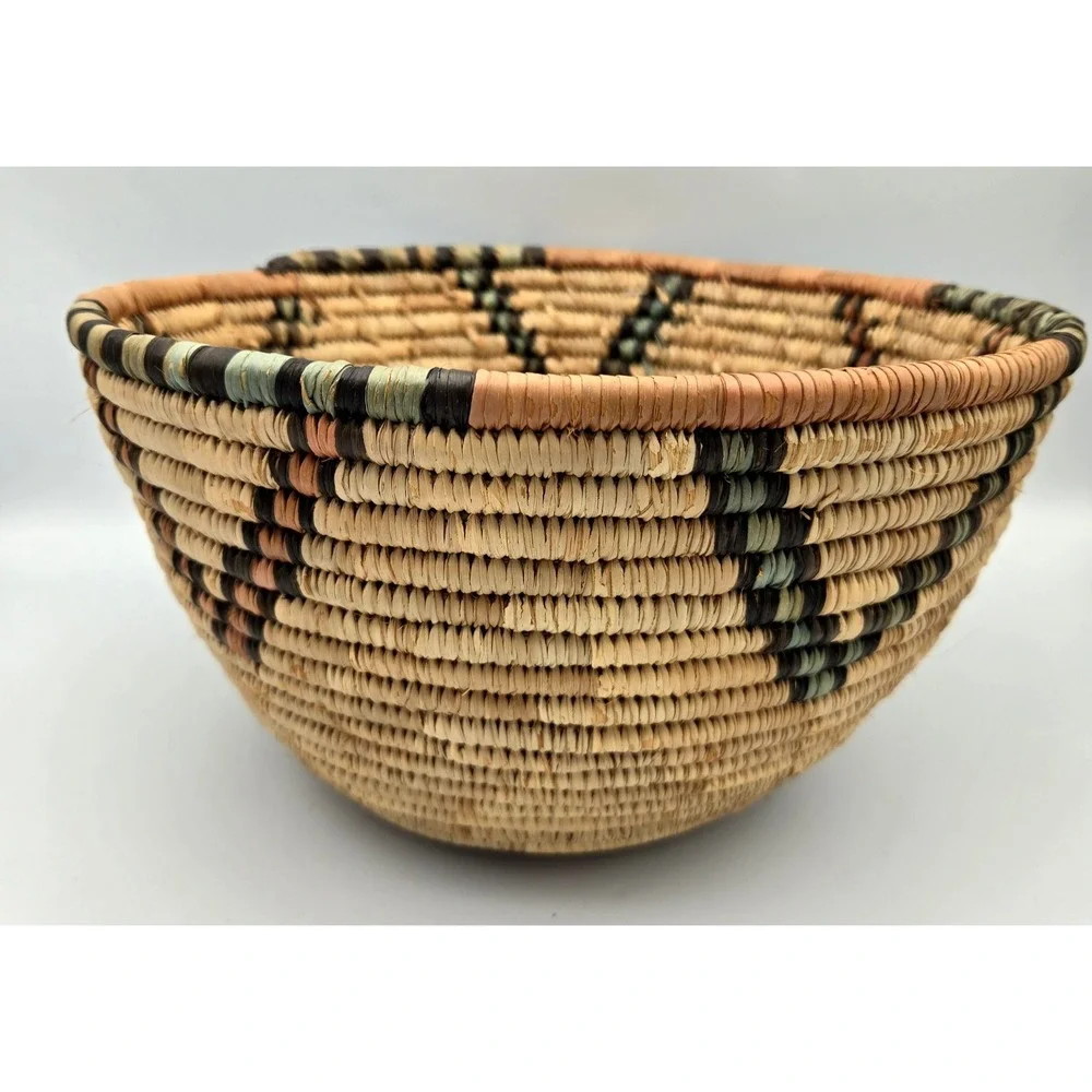 Southwestern Hand Woven Coil Basket Bowl Geometric Aztec 11" Wide 6" Tall Boho - Picture 7 of 16